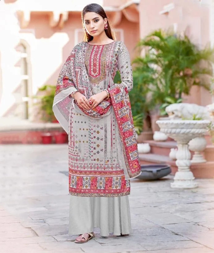 Unstitched Grey Woolen Pashmina Winter Women Suits Set