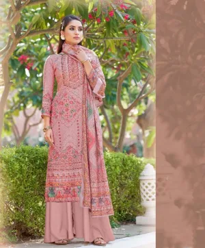 Unstitched Pink Woolen Pashmina Winter Women Suits Set