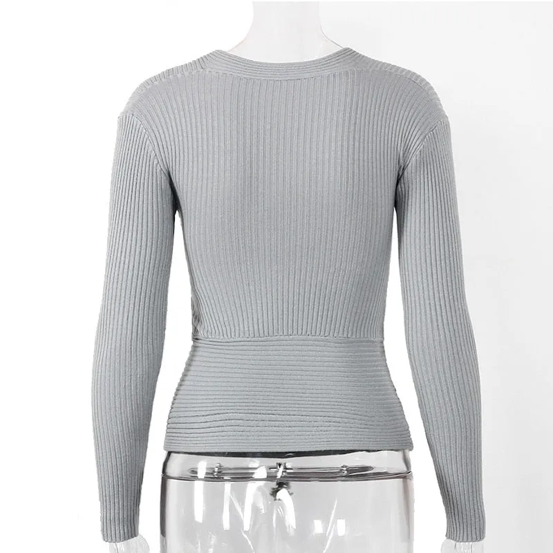 VenusFox Knitted Sweater V Neck Long Sleeve Cashmere Sweater