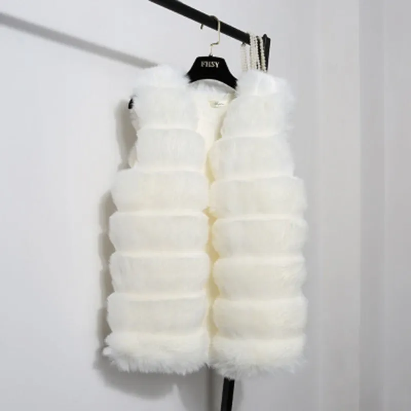 VenusFox Vintage Casual Faux Fur Coat