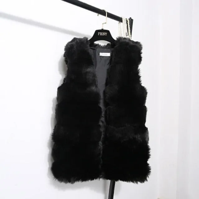 VenusFox Vintage Casual Faux Fur Coat