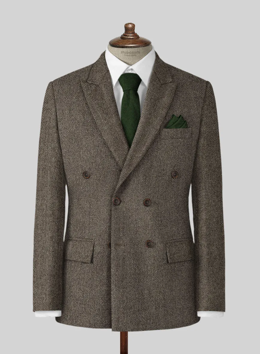 Vintage Dark Brown Herringbone Tweed Suit