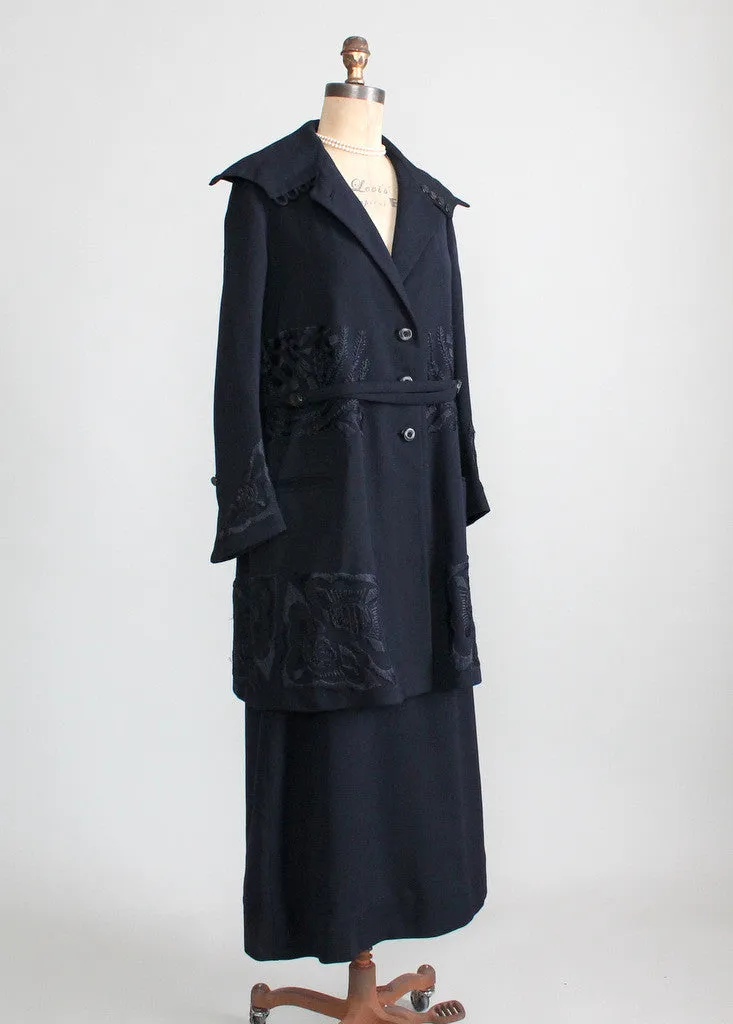 Vintage Early 1920s Navy Wool Walking Suit