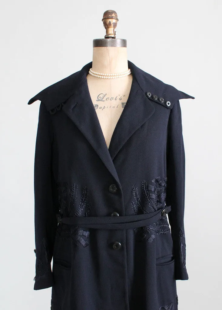 Vintage Early 1920s Navy Wool Walking Suit