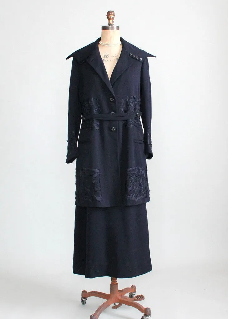 Vintage Early 1920s Navy Wool Walking Suit