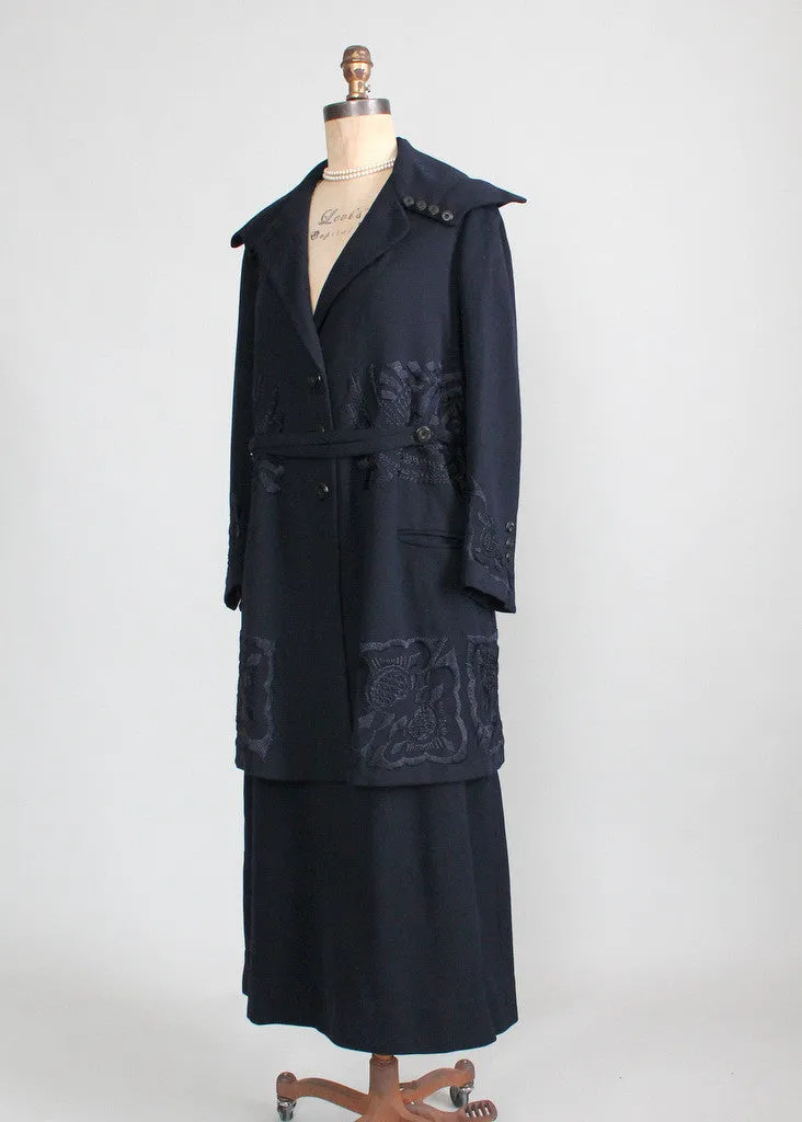 Vintage Early 1920s Navy Wool Walking Suit