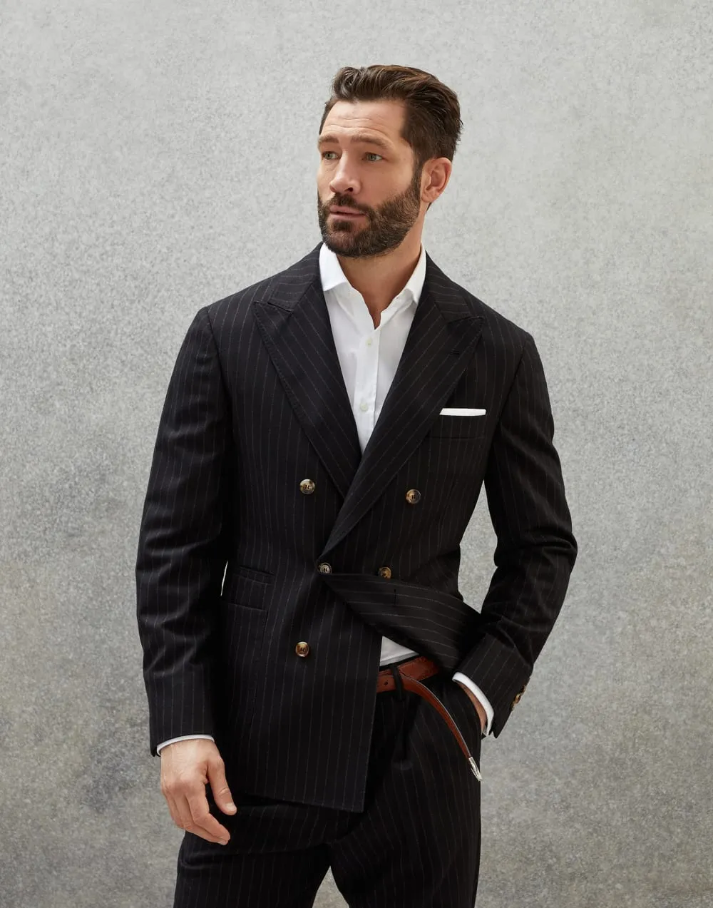 Virgin Wool Chalk Stripe Flannel One-and-a-Half Breasted Suit