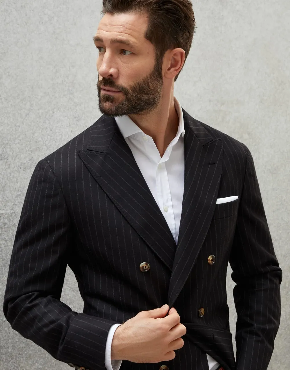 Virgin Wool Chalk Stripe Flannel One-and-a-Half Breasted Suit