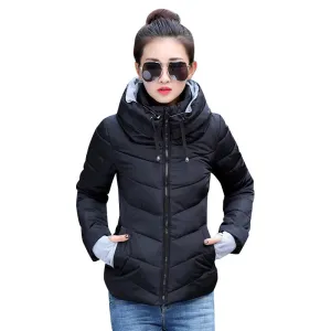 Wjczt 2022 Winter Jacket women Short Womens Parkas Thicken Outerwear solid hooded Coats Zipper Female Slim Cotton padded basic tops