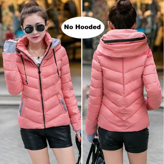 Wjczt 2022 Winter Jacket women Short Womens Parkas Thicken Outerwear solid hooded Coats Zipper Female Slim Cotton padded basic tops