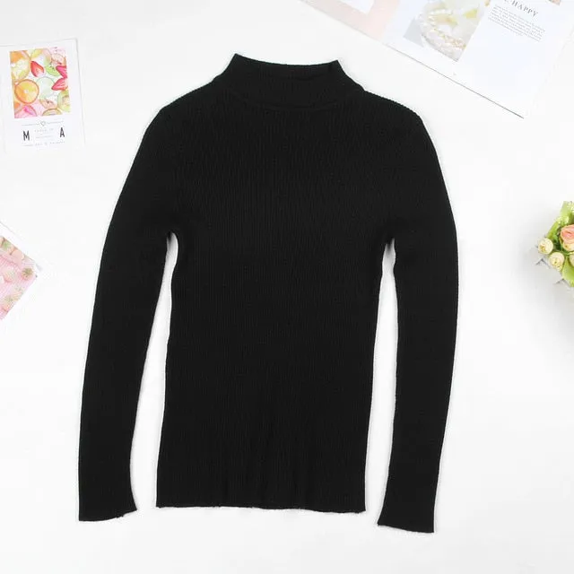 Women Turtleneck Sweater Pullover Black Pink Knitted Slim Sweaters Tops Winter