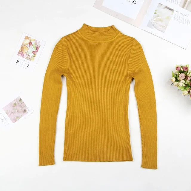 Women Turtleneck Sweater Pullover Black Pink Knitted Slim Sweaters Tops Winter