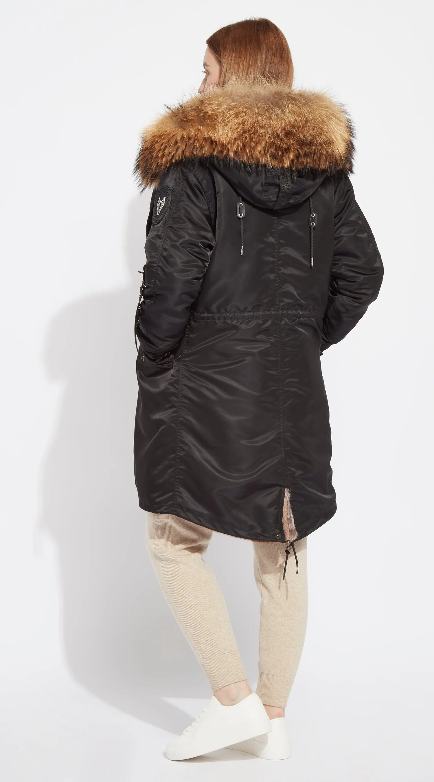 Womens Black Water-Repellent Luxy Fur Parka - 3/4 Natural