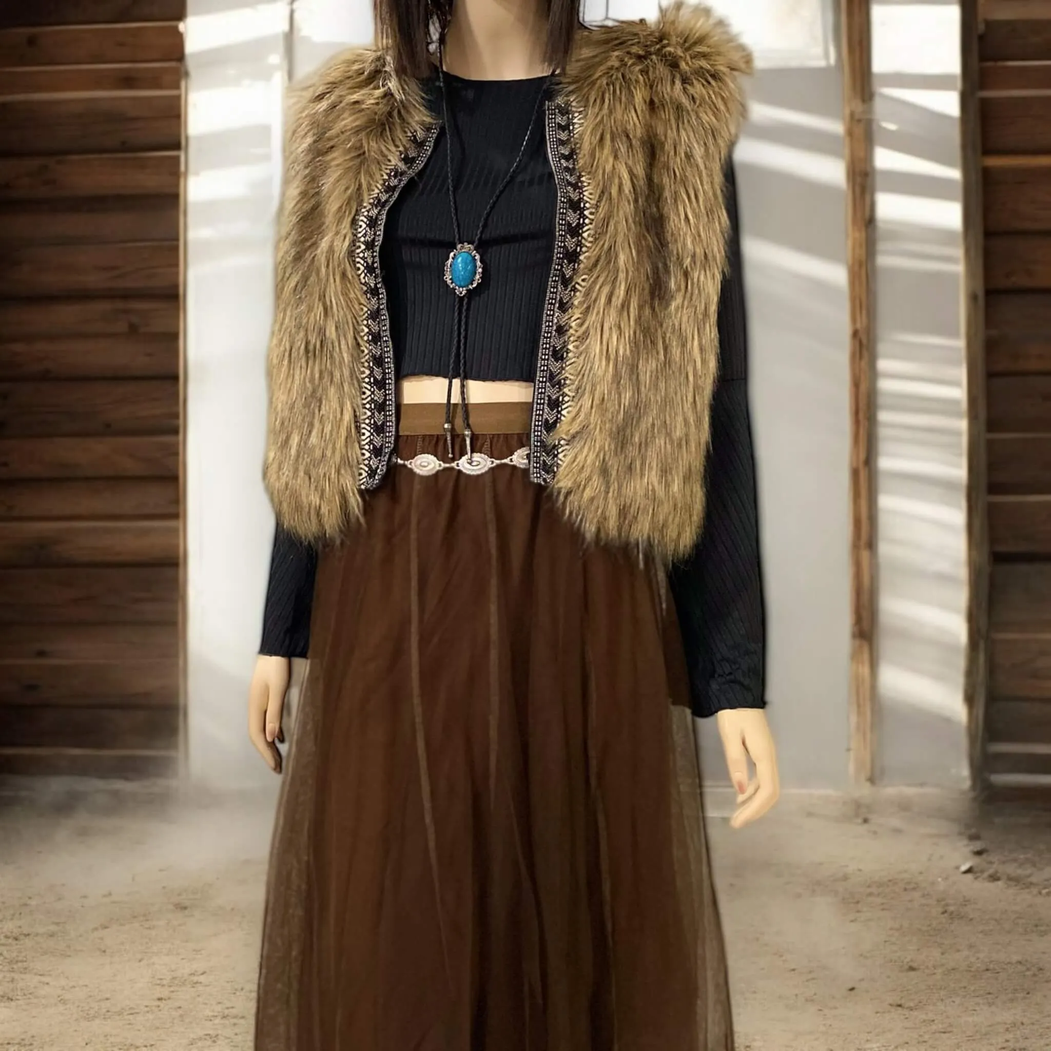 Women's Warm Brown Faux Fur Vest