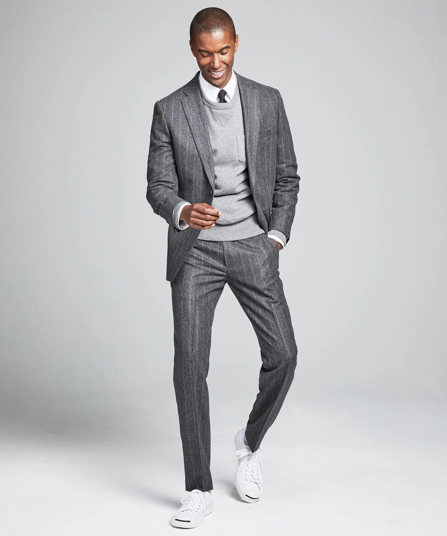 Wool Chalk Stripe Sutton Suit in Charcoal